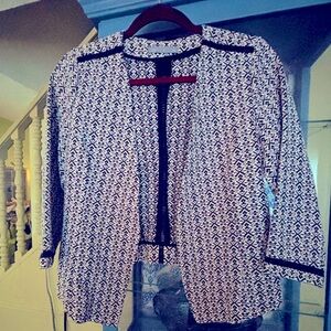 Octavia 3/4 sleeve tuxedo jacket in pink white and black small